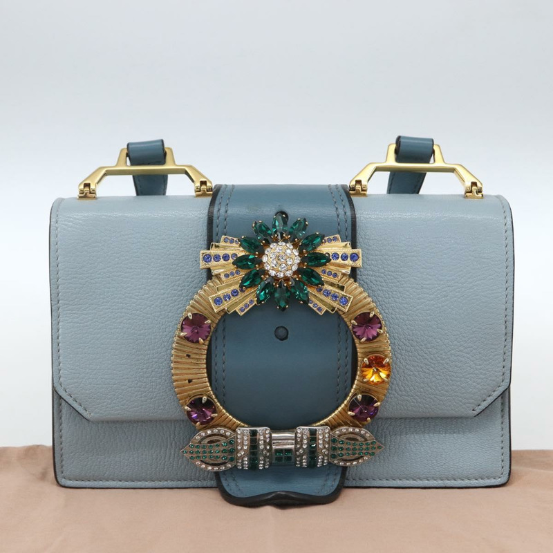 【日本直送】Miu Miu 皮革肩背包 淺藍色 金色 正品 ka1683V-11