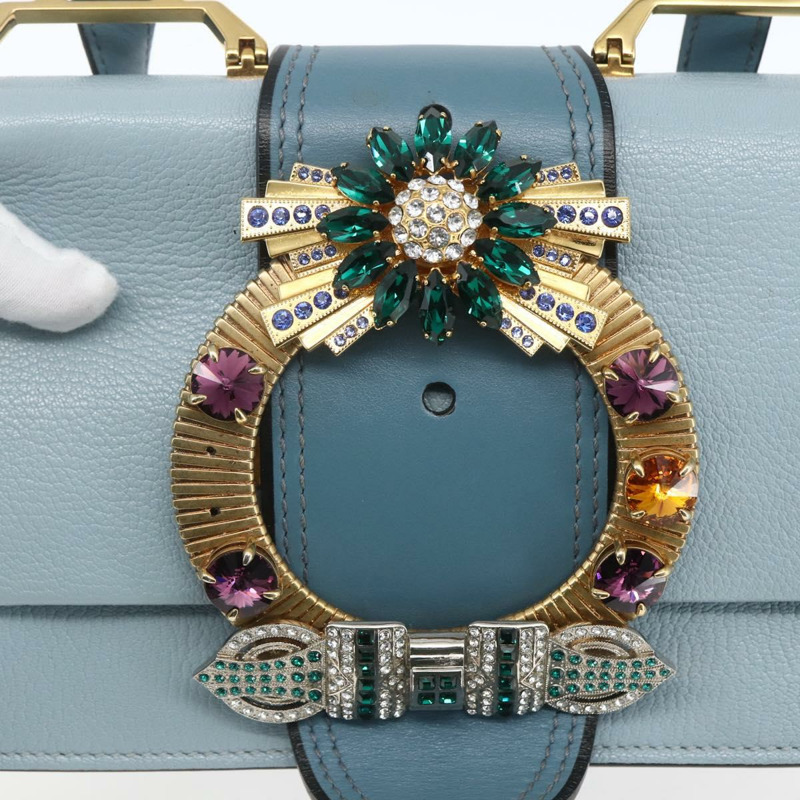 【日本直送】Miu Miu 皮革肩背包 淺藍色 金色 正品 ka1683V-17