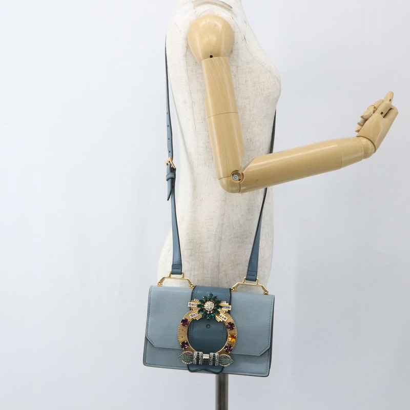 【日本直送】Miu Miu 皮革肩背包 淺藍色 金色 正品 ka1683V-24