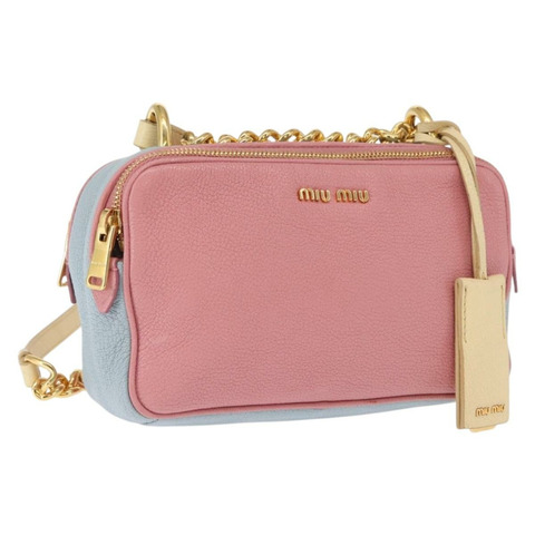 Miu Miu 鏈條單肩包 皮革 粉紅色 金飾 正品 ka1668V