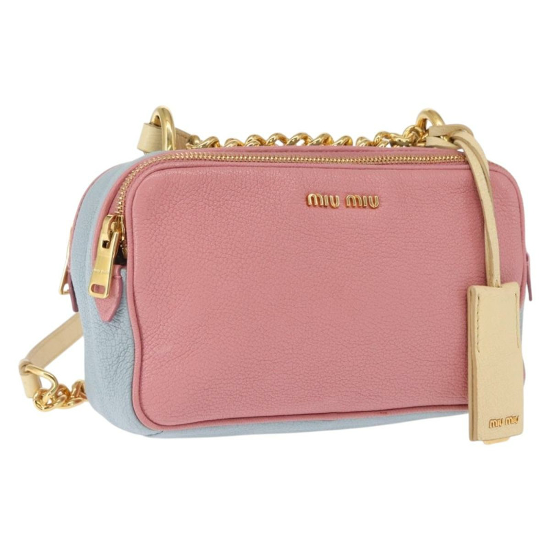 【日本直送】Miu Miu 鏈條單肩包 皮革 粉紅色 金飾 正品 ka1668V-0