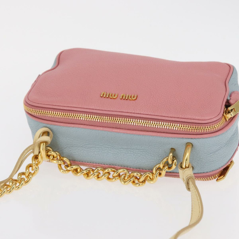 【日本直送】Miu Miu 鏈條單肩包 皮革 粉紅色 金飾 正品 ka1668V-5
