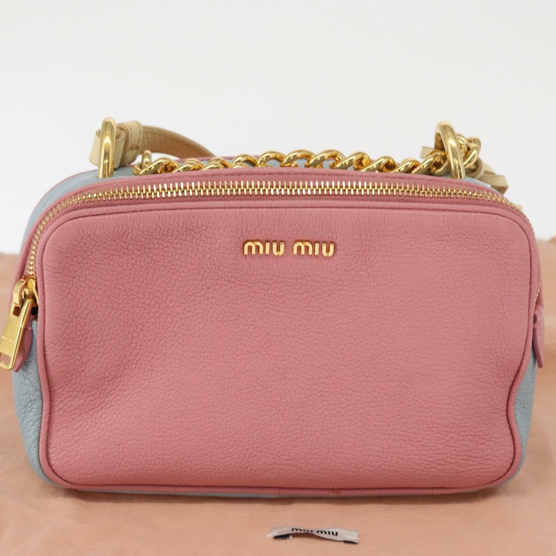 【日本直送】Miu Miu 鏈條單肩包 皮革 粉紅色 金飾 正品 ka1668V-11