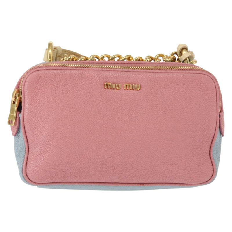 【日本直送】Miu Miu 鏈條單肩包 皮革 粉紅色 金飾 正品 ka1668V-12