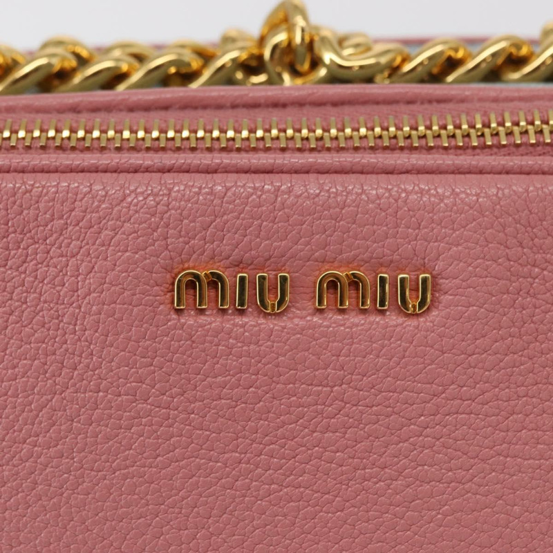 【日本直送】Miu Miu 鏈條單肩包 皮革 粉紅色 金飾 正品 ka1668V-17