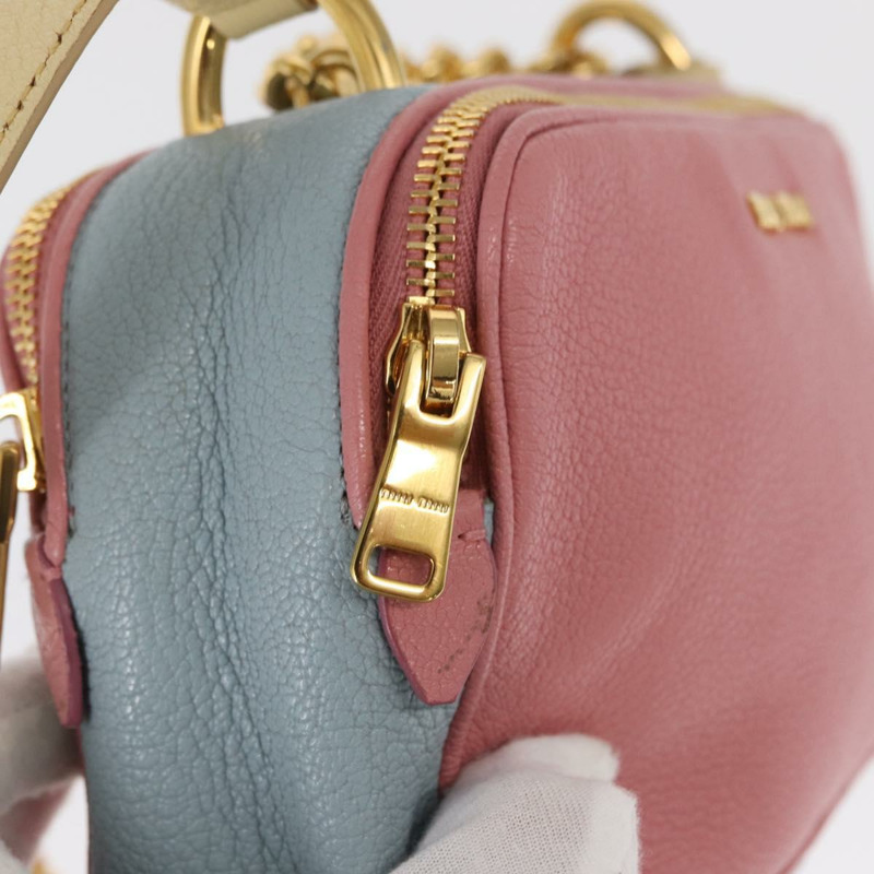 【日本直送】Miu Miu 鏈條單肩包 皮革 粉紅色 金飾 正品 ka1668V-18