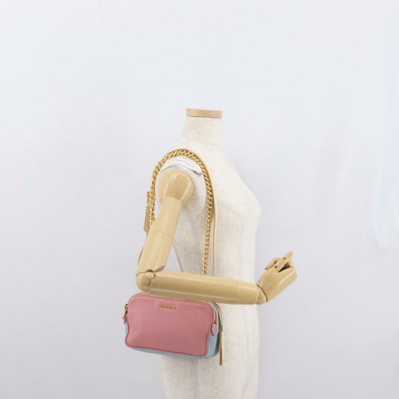 【日本直送】Miu Miu 鏈條單肩包 皮革 粉紅色 金飾 正品 ka1668V-26