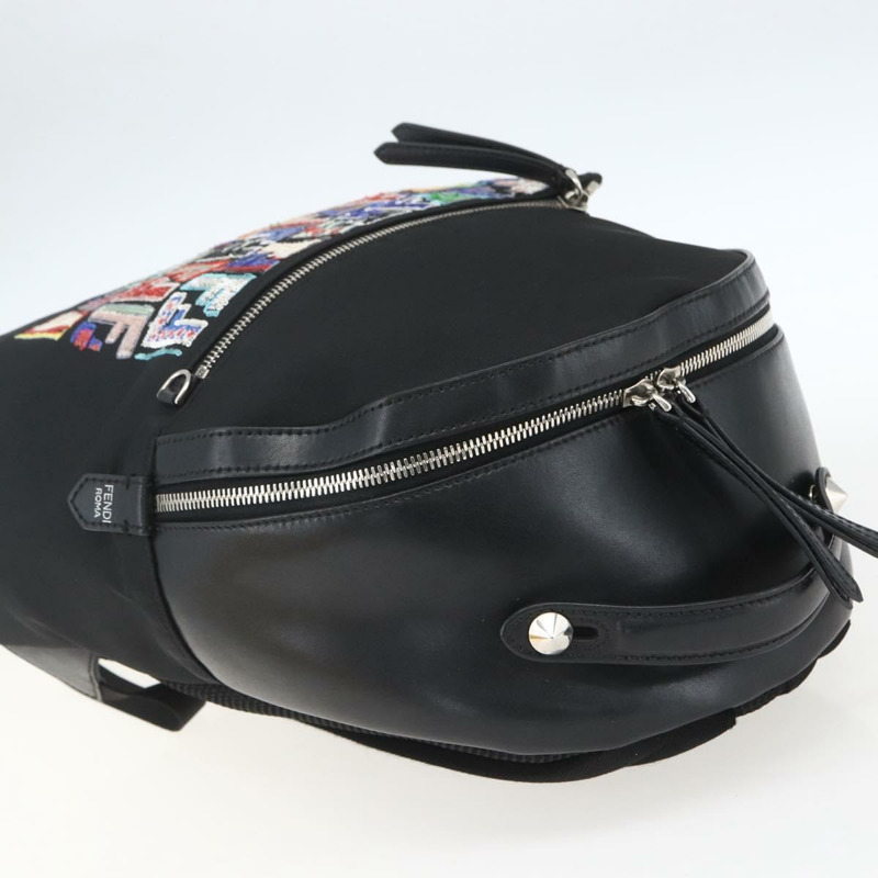 【日本直送】FENDI 亮片雙肩包 尼龍 黑色 銀色 正品 ka1621M-5