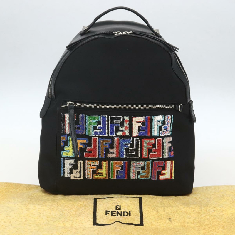 【日本直送】FENDI 亮片雙肩包 尼龍 黑色 銀色 正品 ka1621M-11