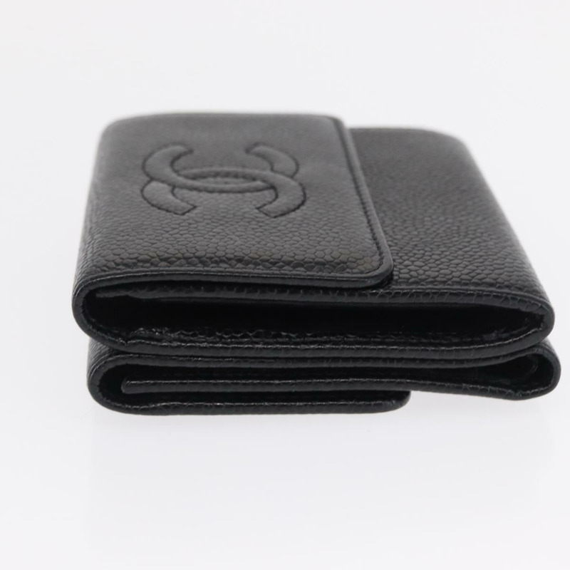 【日本直送】香奈兒 COCO Mark 皮夾 魚子醬皮 黑色 金色 CC 標誌 正品 ka1729V-3