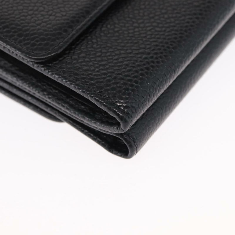 【日本直送】香奈兒 COCO Mark 皮夾 魚子醬皮 黑色 金色 CC 標誌 正品 ka1729V-6