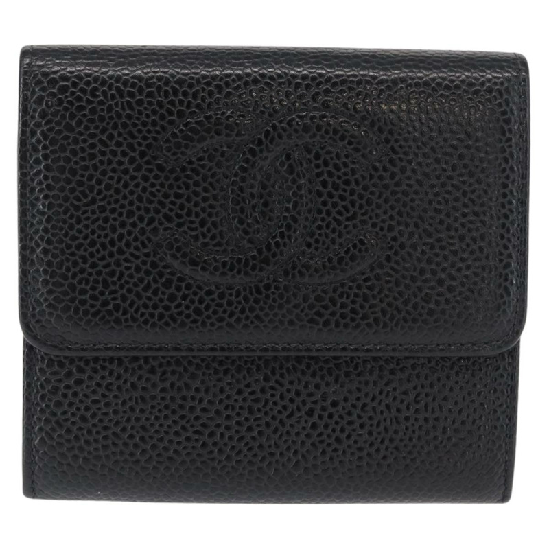 【日本直送】香奈兒 COCO Mark 皮夾 魚子醬皮 黑色 金色 CC 標誌 正品 ka1729V-12