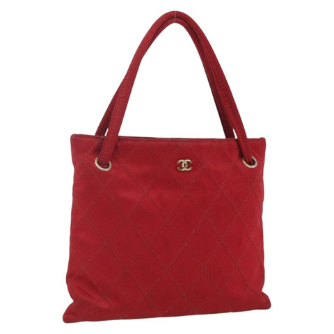 香奈兒 Bicolore 手提包 尼龍 紅色 金色 CC 標誌 Auth 168295