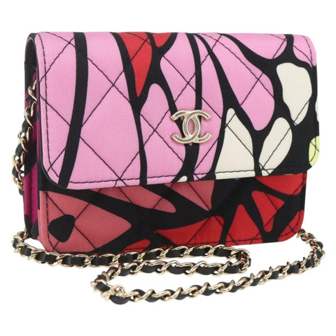 香奈兒迷你絎縫12鏈條肩背包，棉質，金色雙C標誌，貨號161565SM