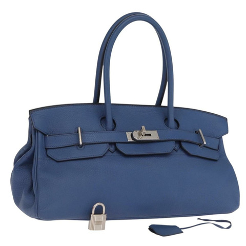 愛馬仕 Birkin 單肩包 Taurillon Clemence 藍色銀色 正品 162913SM