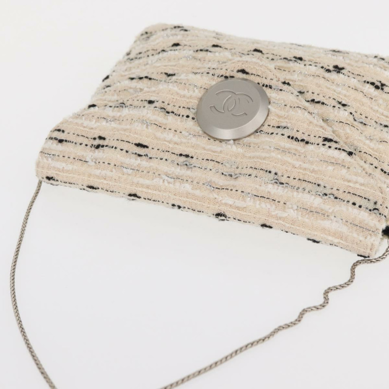 【日本直送】香奈兒鏈條單背包，斜紋軟呢白色銀色雙C標誌，貨號165951SM-5