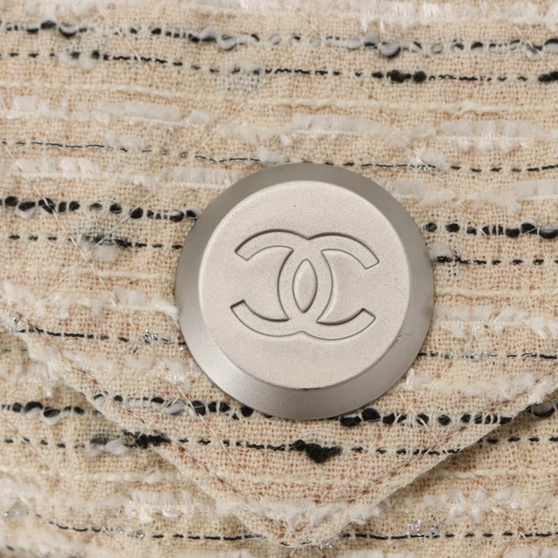 【日本直送】香奈兒鏈條單背包，斜紋軟呢白色銀色雙C標誌，貨號165951SM-18