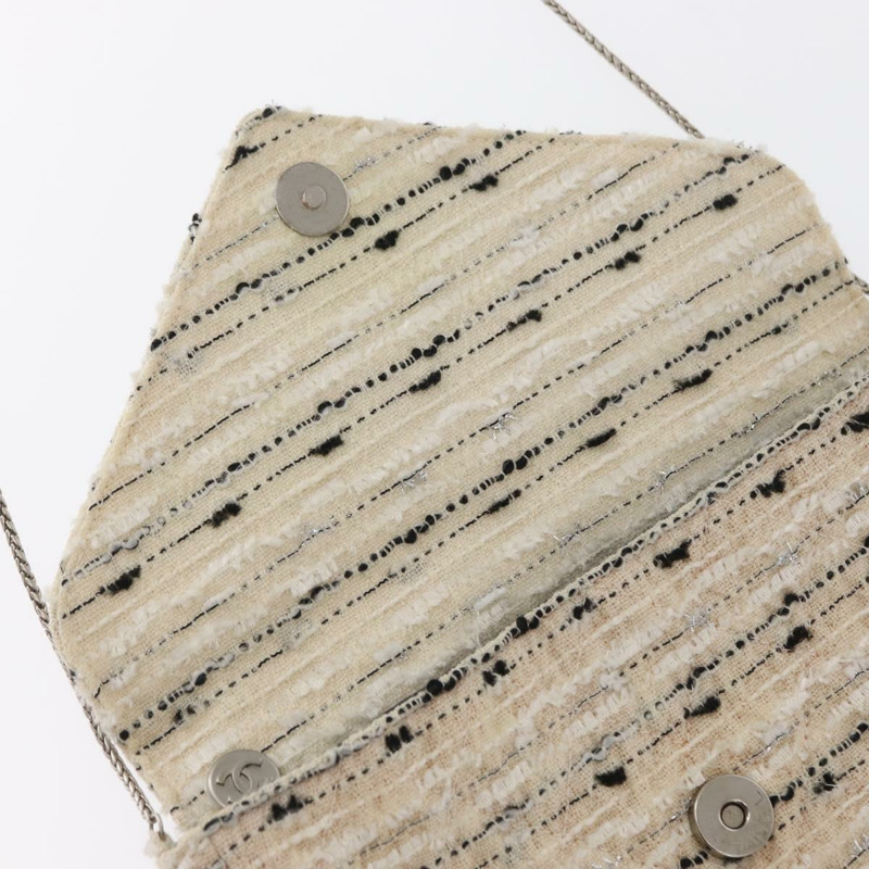 【日本直送】香奈兒鏈條單背包，斜紋軟呢白色銀色雙C標誌，貨號165951SM-19