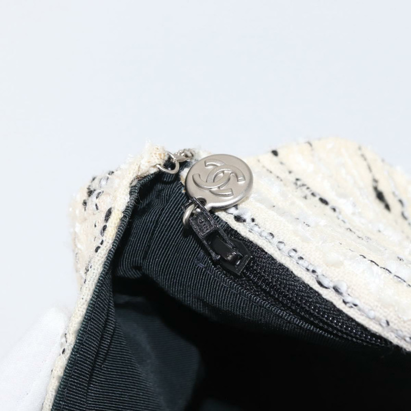 【日本直送】香奈兒鏈條單背包，斜紋軟呢白色銀色雙C標誌，貨號165951SM-25