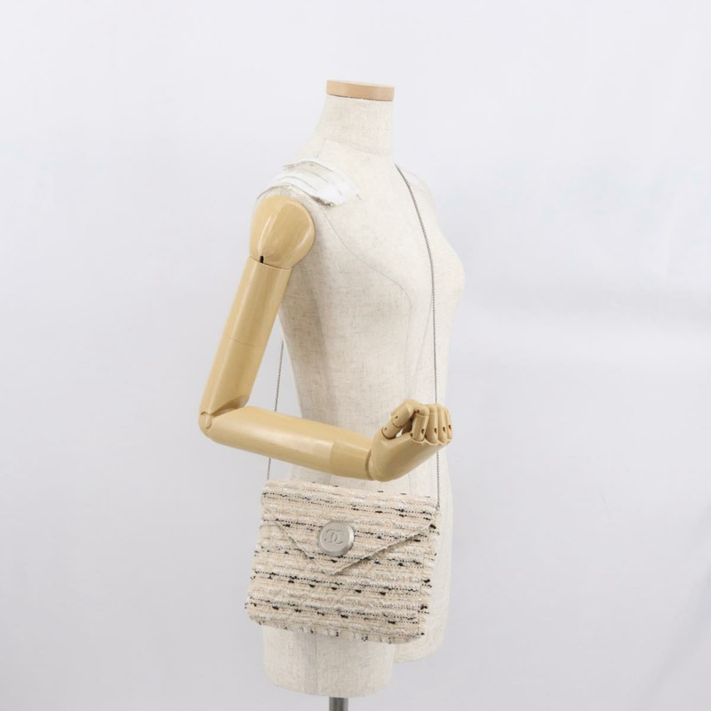 【日本直送】香奈兒鏈條單背包，斜紋軟呢白色銀色雙C標誌，貨號165951SM-27