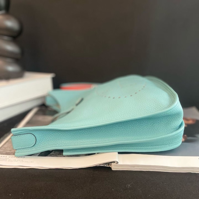 Hermes 銀扣 馬卡龍藍 拼色肩帶 TC皮  29*30*6 98新配件塵袋-6