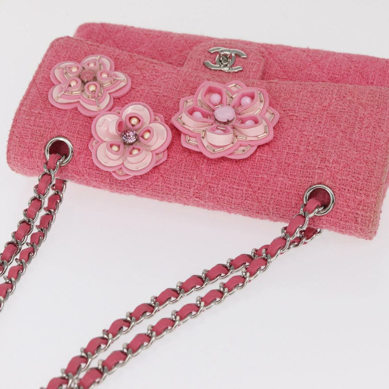 【日本直送】香奈兒 Matelasse25 鏈條肩背包 斜紋軟呢粉紅色 銀色 CC 標誌 正品 162900SM-5