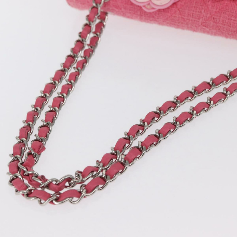 【日本直送】香奈兒 Matelasse25 鏈條肩背包 斜紋軟呢粉紅色 銀色 CC 標誌 正品 162900SM-6