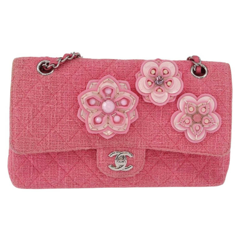 【日本直送】香奈兒 Matelasse25 鏈條肩背包 斜紋軟呢粉紅色 銀色 CC 標誌 正品 162900SM-12