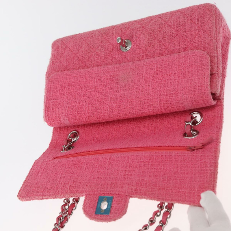 【日本直送】香奈兒 Matelasse25 鏈條肩背包 斜紋軟呢粉紅色 銀色 CC 標誌 正品 162900SM-20