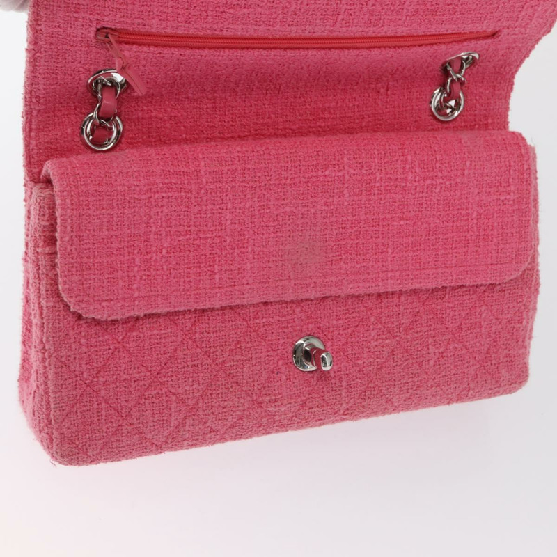 【日本直送】香奈兒 Matelasse25 鏈條肩背包 斜紋軟呢粉紅色 銀色 CC 標誌 正品 162900SM-22