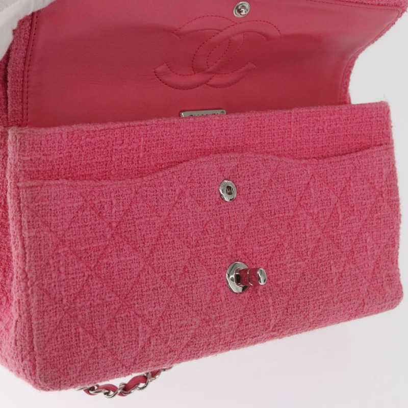 【日本直送】香奈兒 Matelasse25 鏈條肩背包 斜紋軟呢粉紅色 銀色 CC 標誌 正品 162900SM-25