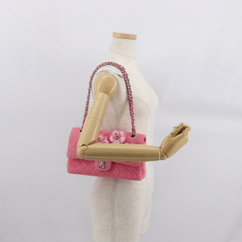 【日本直送】香奈兒 Matelasse25 鏈條肩背包 斜紋軟呢粉紅色 銀色 CC 標誌 正品 162900SM-32