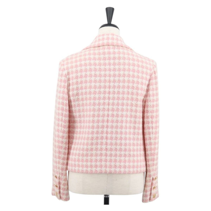 【日本直送】香奈兒粉紅斜紋軟呢外套，CC標誌，貨號163215M-1