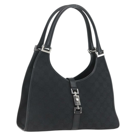 GUCCI GG帆布Jackie肩背包 黑色銀色 01719 正品 165174V