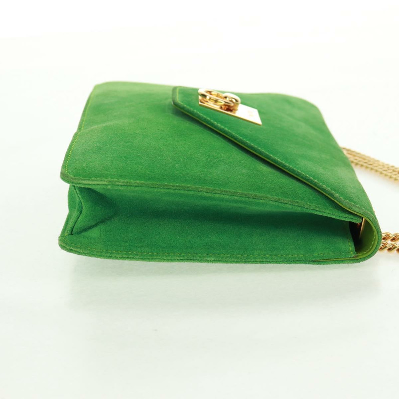 【日本直送】CELINE 鏈條肩背包 麂皮 綠色 金色 正品 168148V-3