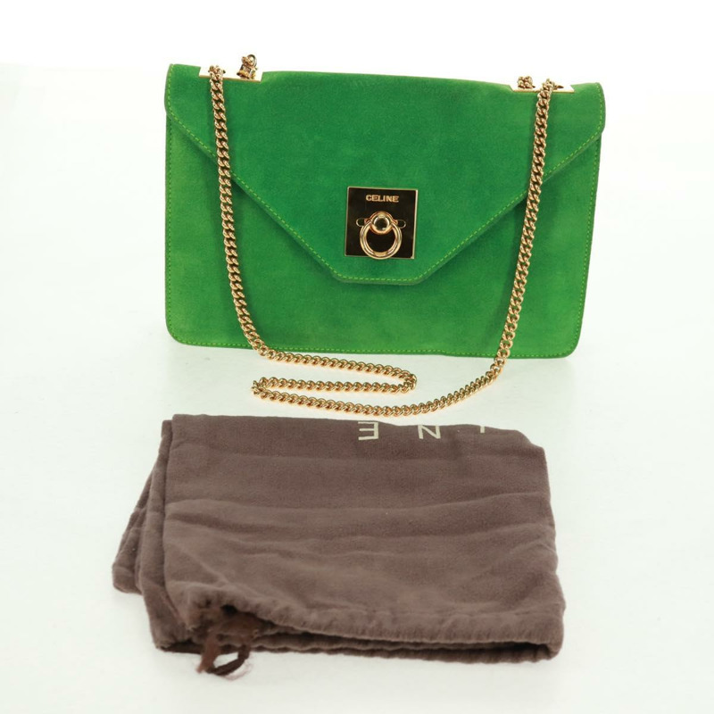 【日本直送】CELINE 鏈條肩背包 麂皮 綠色 金色 正品 168148V-11