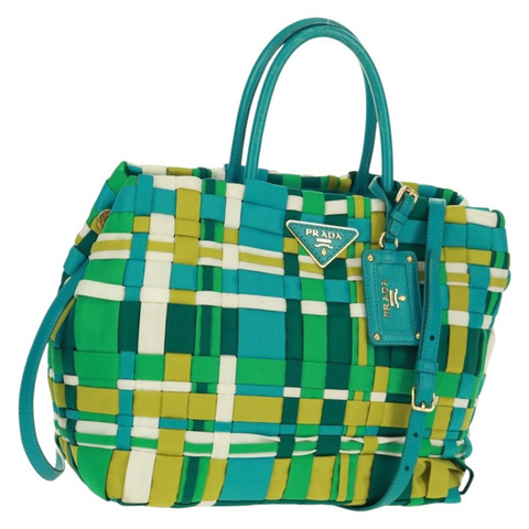 PRADA 尼龍雙肩手提包 綠色金色 正品 168145V