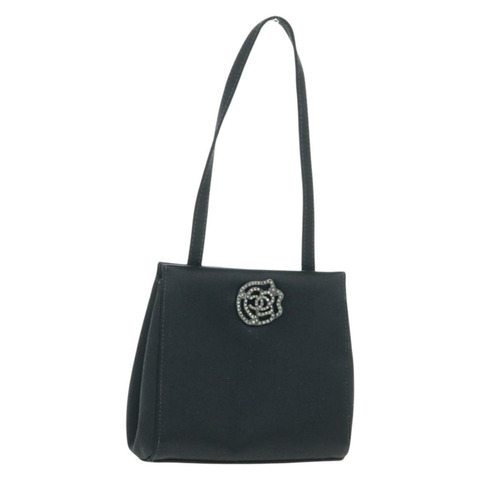 香奈兒山茶花手提包 黑色緞面 CC 正品 168015V