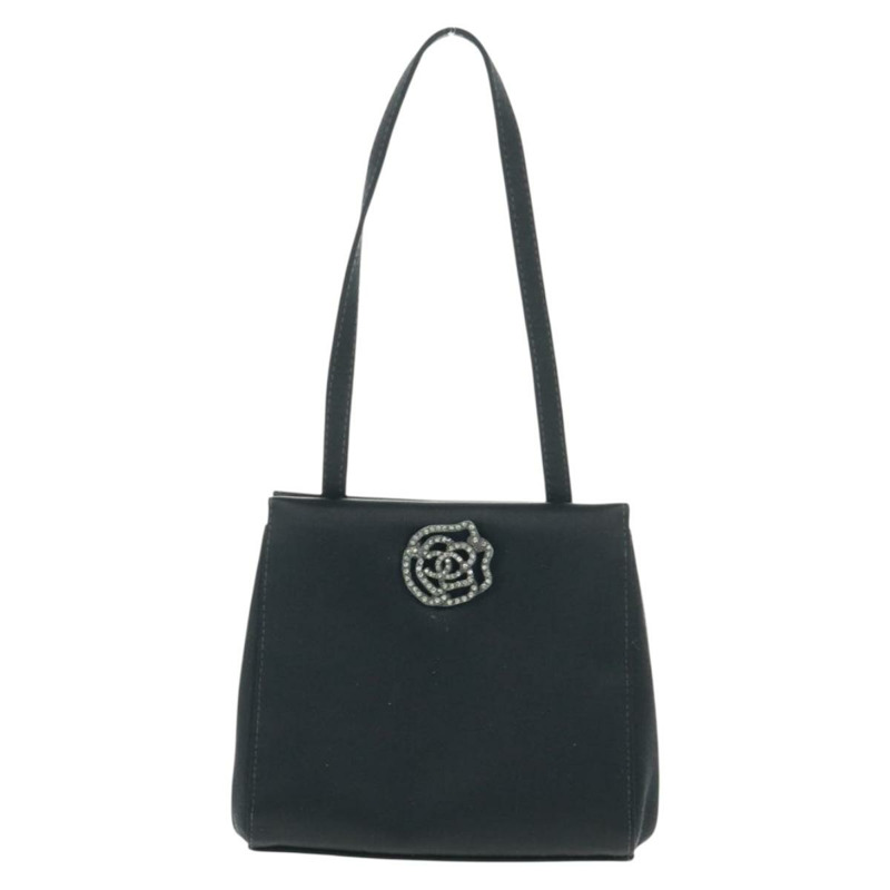 【日本直送】香奈兒山茶花手提包 黑色緞面 CC 正品 168015V-12