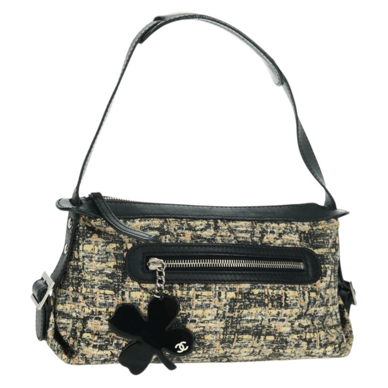 【日本直送】香奈兒斜紋軟呢米色單肩背包 CC Auth 168136V-0