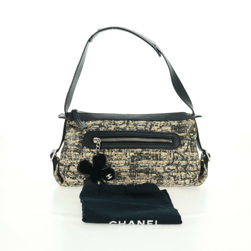 【日本直送】香奈兒斜紋軟呢米色單肩背包 CC Auth 168136V-11