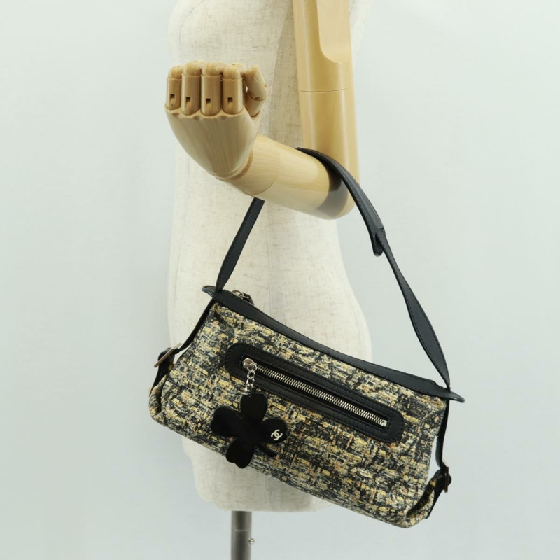 【日本直送】香奈兒斜紋軟呢米色單肩背包 CC Auth 168136V-25