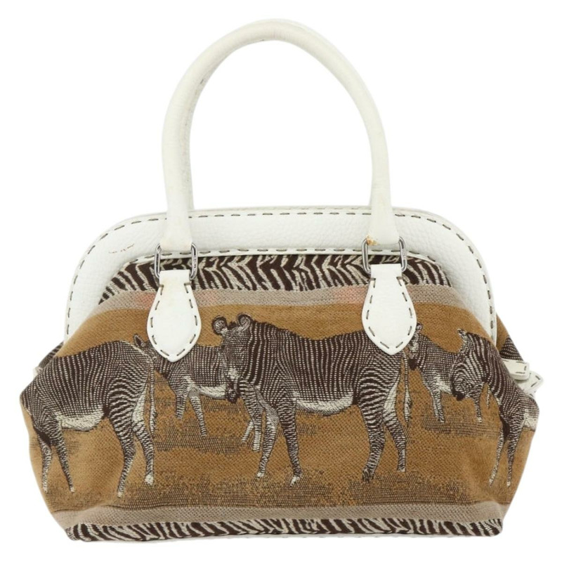 【日本直送】FENDI Celeria 手提包 帆布 米色 銀色 正品 168372V-1