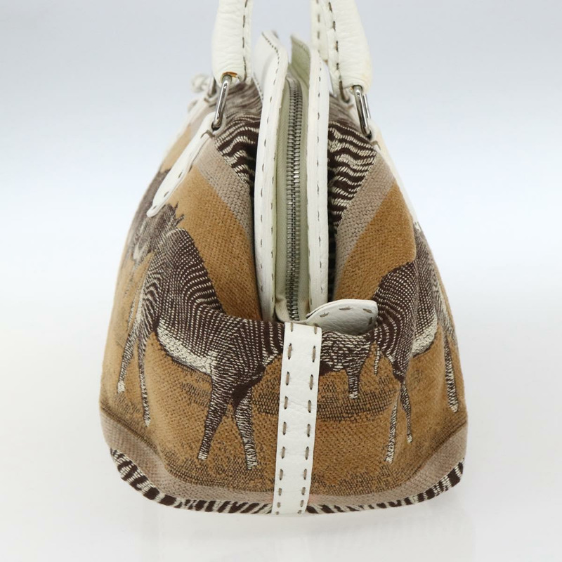 【日本直送】FENDI Celeria 手提包 帆布 米色 銀色 正品 168372V-3