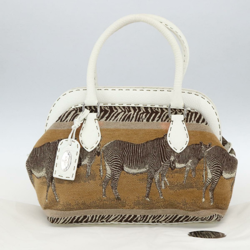 【日本直送】FENDI Celeria 手提包 帆布 米色 銀色 正品 168372V-11