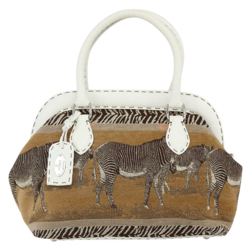 【日本直送】FENDI Celeria 手提包 帆布 米色 銀色 正品 168372V-12