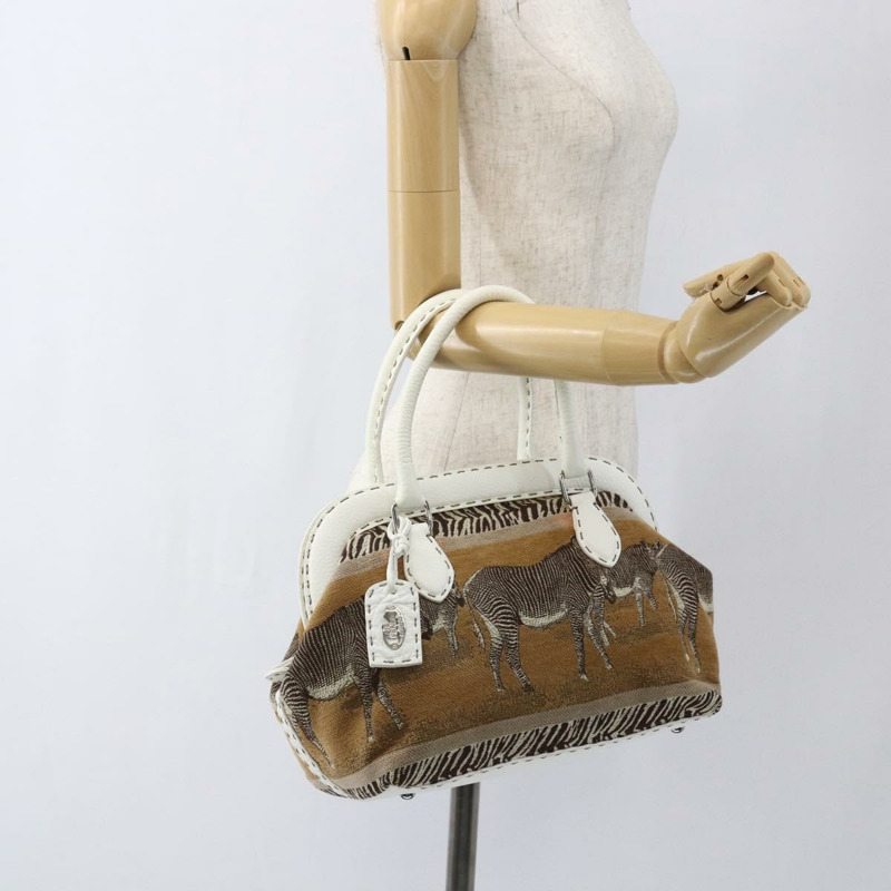 【日本直送】FENDI Celeria 手提包 帆布 米色 銀色 正品 168372V-23