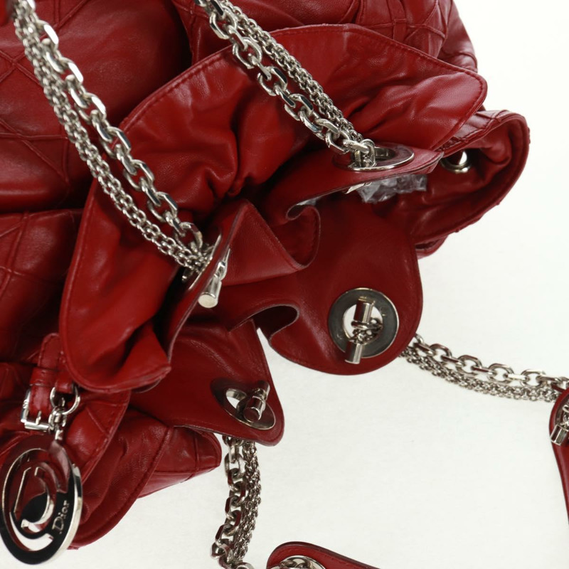 【日本直送】Christian Dior Canage 鏈條肩背包，皮革材質，紅色銀色，正品編號 166291-6