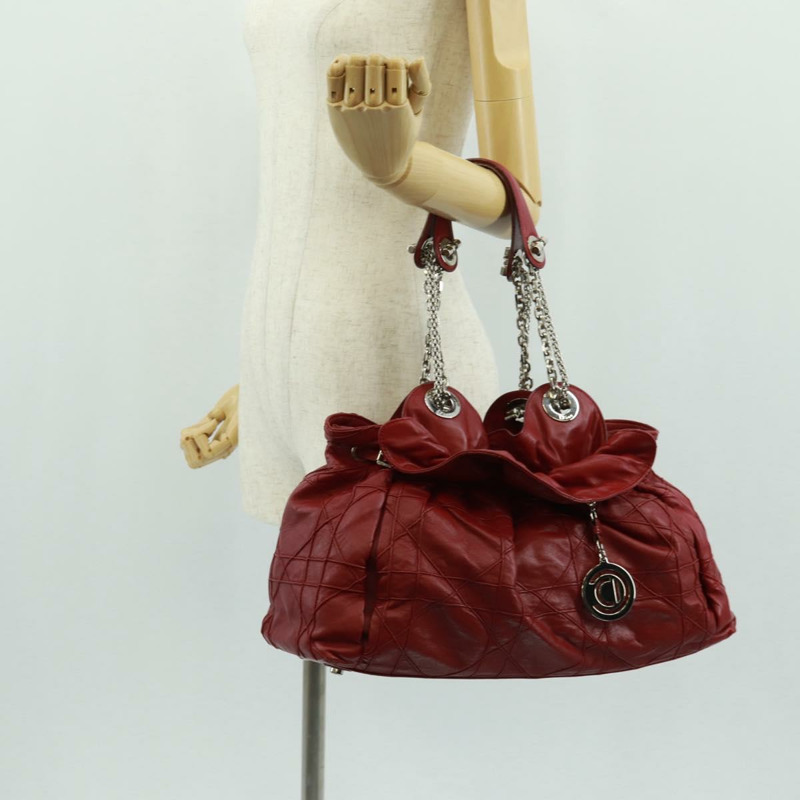 【日本直送】Christian Dior Canage 鏈條肩背包，皮革材質，紅色銀色，正品編號 166291-24
