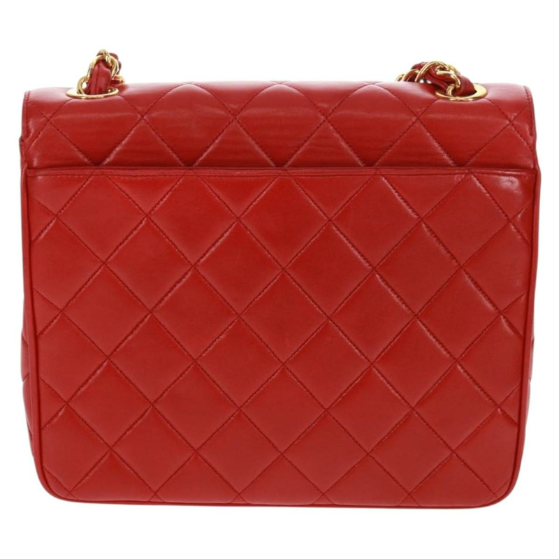 【日本直送】香奈兒 (CHANEL) 絎縫鏈條單肩包，羊皮材質，紅色，金色雙C標誌，正品編號 168176V-1
